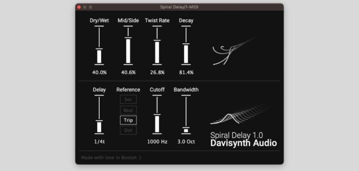 Davisynth Audio offers Spiral Delay, a FREE creative delay effect for macOS and Windows