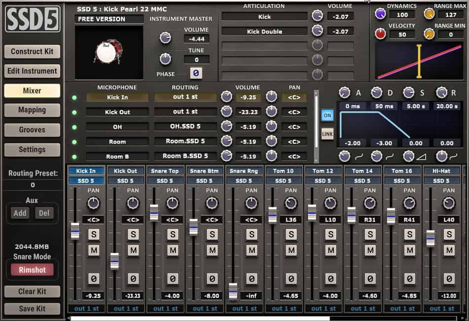 The drum mixer panel in SSD 5 Free.